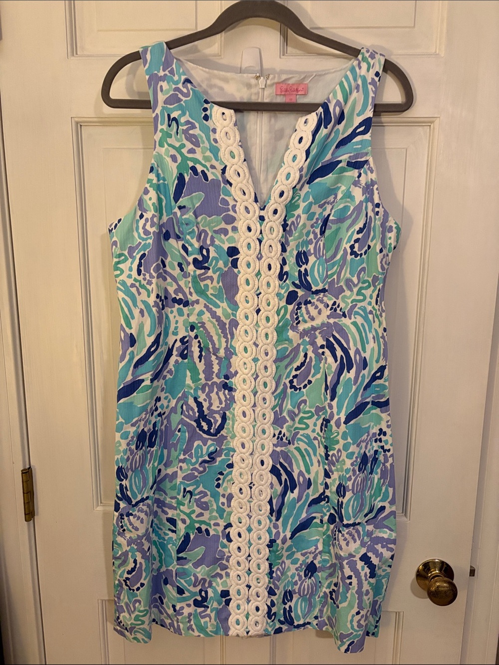Lilly Pulitzer Blue, Aqua & Lavender Printed Mini Dress with White Trim